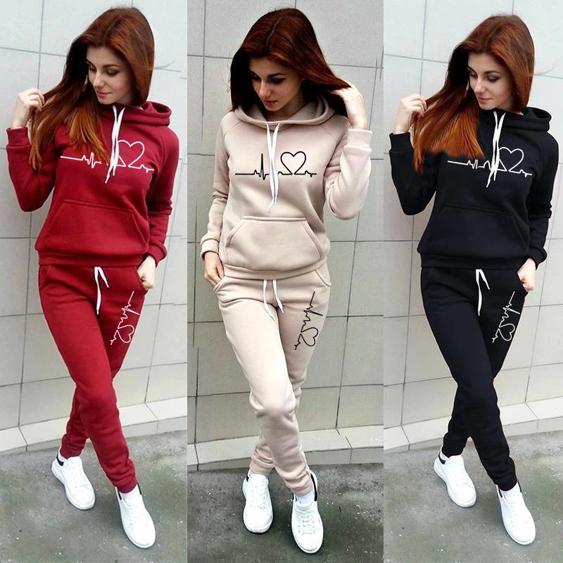Heart hooded sweatshirt + pants 2-piece set